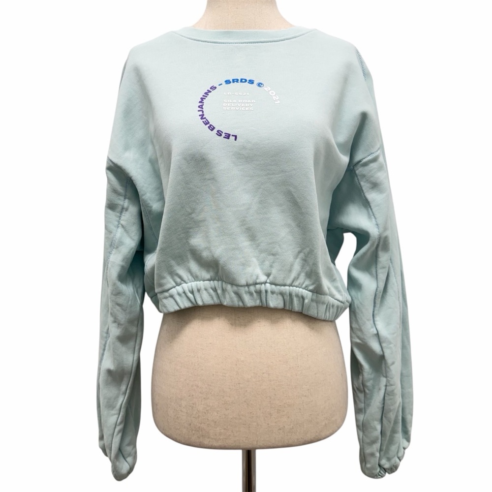 Les Benjamins Silk Road Deliver Services Blue Cropped Sweatshirt Size XXS